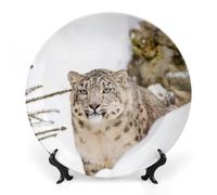 FWJZDSP Decorative Ceramic Plate for Home Decor, Snow Leopard Plates with Display Stand, Porcelain Dessert Dish, Modern Dinning Table Kitchen Coffee Table Decor Tray Ornament 6"
