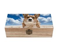 FWJZDSP Dog Lying on The Beach Storage Box Large Wooden Jewelry Box with Hinged Lid And Front Clasp Wooden Storage Bins Keepsake Box Office Desk Organizer