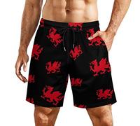 FWJZDSP Flag of Wales Welsh Red Dragon Men's Swim Trunks Beach Board Shorts Quick Dry Bathing Suits with Liner
