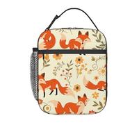 FWJZDSP Fox Insulated Lunch Box for Kids Boys Girls, Lunch Box, Fox and Floral Reusable Lunch Bag for School, Office, Work, Picnic, Travel