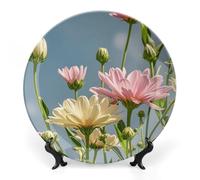 FWJZDSP Free Growing Flowers Decorative Ceramic Plate Round Porcelain Plate Decor Personalized Bone China Decorative Plates Ceramic Ornaments Dessert Plates with Display Stand 7inch