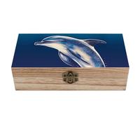 FWJZDSP Glitter Dolphin Wooden Storage Box Vintage Box with Lid And Front Clasp Rustic Home Decor Wooden Organizer for Jewelry Rings Earrings Office Supplies 7.9x3.7x2.3Inch