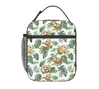 FWJZDSP Insulated Lunch Box for Kids Boys Girls, Reusable Lunch Bag for School, Office, Work, Picnic, Travel, Sloth and Tropical Leaves Lunch Box