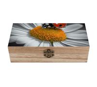 FWJZDSP Ladybug Daisy Wooden Storage Box Vintage Box with Lid And Front Clasp Rustic Home Decor Wooden Organizer for Jewelry Rings Earrings Office Supplies 7.9x3.7x2.3Inch