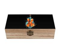 FWJZDSP Musical Violin Watercolor Splashes Wooden Storage Box with Hinged Lid Jewelry Keepsake Container Organizer Decoration