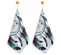FWJZDSP Native American Dream Catcher 2PCS Kitchen Hand Towel Super Absorbent Microfiber Cleaning Cloth Fast Drying Tea Towels with Hanging Loop Soft Dish Towels for Kitchen Dish Rags Decorative Set