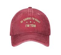 FWJZDSP of Course I'm Right I'm Tom Hat Just Tom Doing Tom Things Hat Trucker Hats Baseball Cap Adjustable Sports Unisex Cap Red