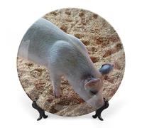 FWJZDSP Pig Animal Cute Piglet Commemorative Decorative Plates for Wall Hanging Decor 8" Ceramic Holiday Party Wedding Collection Porcelain Plate with Display Stand Home Decoration