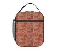 FWJZDSP Pottery Coral and Gold Geometric Art Insulated Lunchbag Reusable Cooler Lunch Box Portable Leakproof Thermal Container Travel Tote Bags