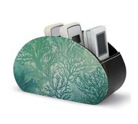 FWJZDSP Remote Control Holder, Leather TV Green Sea Blue Seaweed Remote Caddy Organizer, Desktop with 5 Compartments, Bedside Table Organizer for Home, Office, Living Room, Nightstand