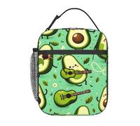 FWJZDSP Reusable Avocado Music Lunch Box for Kids, Insulated Cute Fun Guitar Leaf Green Bag,Polyester Cooler Fruit Lovers Handbags Case for School Picnic Work Travel Beach or Hiking, Gifts