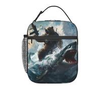 FWJZDSP Reusable Bear Vs. Shark Lunch Box for Kids Girls Boys Women Adult, Insulated Cool Bold Adventure Lunch Bag,Polyester Cooler Handbags Case for School Picnic Work Travel Beach or Hiking