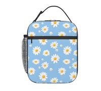 FWJZDSP Reusable Daisy Flower Lunch Box for Kids Girls Boys Women Adult, Insulated Floral Light Blue Lunch Bag,Polyester Cooler Handbags Case for School Picnic Work Travel Beach or Hiking