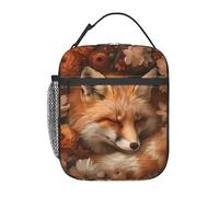 FWJZDSP Reusable Fox Lunch Box for Kids Girls Boys Women Adult, Insulated Autumnfloral Flower Animal Cute Lunch Bag,Polyester Cooler Handbags Case for School Picnic Work Travel Beach or Hiking