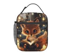 FWJZDSP Reusable Fox Lunch Box for Kids Girls Boys Women Adult,Insulated Cute Reading Twinkling Light Candle Lunch Bag,Polyester Cooler Handbags Case for School Picnic Work Travel Beach or Hiking
