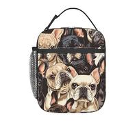 FWJZDSP Reusable French Bulldog Lunch Box for Kids Girls Boys Women Adult, Insulated Cute Dog Lunch Bag,Polyester Cooler Handbags Case for School Picnic Work Travel Beach or Hiking