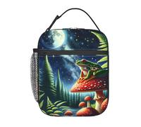 FWJZDSP Reusable Frog on Mushroom Lunch Box for Kids, Insulated Magical Night Bag,Polyester Cooler Animal Lovers Handbags Case for School Picnic Work Travel Beach or Hiking, Gifts