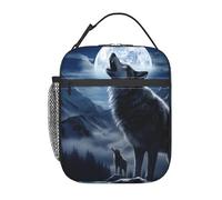 FWJZDSP Reusable Howling Wolf Lunch Box for Kids, Insulated Majestic Moon Mountain Bag,Polyester Cooler Nature Lovers Handbags Case for School Picnic Work Travel Beach or Hiking, Gifts