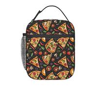 FWJZDSP Reusable Pizza Lunch Box for Kids Girls Boys Women Adult, Insulated Mexican Food Lunch Bag,Polyester Cooler Handbags Case for School Picnic Work Travel Beach or Hiking (Black)