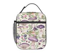 FWJZDSP Reusable Purple Mushroom Lunch Box for Kids Girls Boys Women Adult, Insulated Butterfly Lunch Bag,Polyester Cooler Boho Handbags Case for School Picnic Work Travel Beach or Hiking
