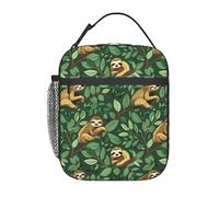FWJZDSP Reusable Sloth Lunch Box for Kids Girls Boys Women Adult, Insulated Cute Tropical Lunch Bag,Polyester Cooler Handbags Case for School Picnic Work Travel Beach or Hiking (Green)