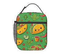 FWJZDSP Reusable Taco and Cactus Lunch Box for Kids Girls Boys Women Adult, Insulated Mexican Food Lunch Bag,Polyester Cooler Handbags Case for School Picnic Work Travel Beach or Hiking (Green)