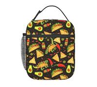 FWJZDSP Reusable Taco Dinosaur Avocado Lunch Box for Kids Girls Boys Women Adult, Insulated Mexican Food Lunch Bag,Polyester Cooler Handbags Case for School Picnic Work Travel Beach or Hiking (Black)