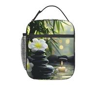 FWJZDSP Reusable Zen Spa Lunch Box for Kids Girls Women Adult, Insulated Frangipani Flower Candle Scene Lunch Bag,Polyester Cooler Handbags Case for School Picnic Work Travel Beach or Hiking