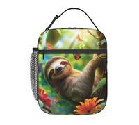FWJZDSP Serene Sloth Insulated Lunch Box for Kids Boys Girls, Lunch Box, Sloth and Butterfly Reusable Lunch Bag for School, Office, Work, Picnic, Travel