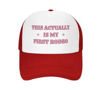 FWJZDSP This Actually is My First Rodeo Mesh Hat Hot Pink Mesh Hat Men Women Trucker Hat Baseball Cap Black