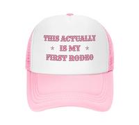 FWJZDSP This Actually is My First Rodeo Mesh Hat Hot Pink Mesh Hat Men Women Trucker Hat Baseball Cap Black