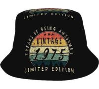 FWJZDSP Vintage 1975 Limited Edition 47th Birthday Bucket Hat Summer Beach Sun Hat Packable Fisherman Cap Black