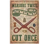 FWJZDSP Vintage Metal Signs Measure Twice Cut Once Retro Poster Sign Vintage Aluminum Tin Sign for Kitchen Home Cafe Bar Wall Decor Plaque 12x16 Inches