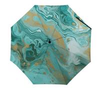 FWJZDSP Windproof Travel Umbrella teal and gold marble And Branches Compact Lightweight Portable Automatic Umbrellas for Rain for Car Backpack
