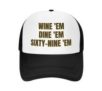 FWJZDSP Wine'E M Dine'E M Sixty-Nine'E M Mesh Hat Men Women Baseball Cap Trucker Hat Black
