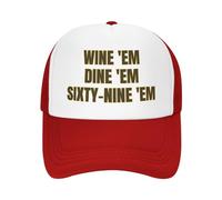 FWJZDSP Wine'E M Dine'E M Sixty-Nine'E M Mesh Hat Men Women Baseball Cap Trucker Hat Red