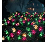 FWLWTWSS 2 Pack Spider Halloween Lights Solar Powered, Outdoor Halloween Decorations with 16 LEDs, Waterproof Garden Path Lights for Yard, Lawn, Patio - Spooky Party Decor