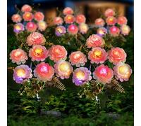 FWLWTWSS 2 Packs Solar Flower Lights Outdoor Garden, Hibiscus Garden Ornaments Outdoor, Flower Solar Lights with 84 LEDs, Waterproof, for Yard Lawn Patio Porch Pathway Cemetery Decorations (Pink)