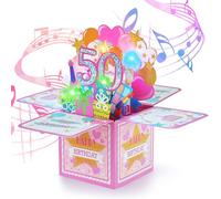 FWLWTWSS 50th Birthday Card with Lights & Music, 50th Birthday Cards for Women including Blowable Candle, 3d Pop Up 50th Birthday Cards for Men Mom & Aunt & Wife