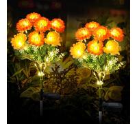 FWLWTWSS Solar Lights Outdoor - 2 Pack Snow Lotus Solar Garden Lights, Waterproof with 7 Small Snow Lotus Flowers, Garden Ornaments (Yellow)