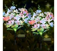 FWLWTWSS Solar Lights Outdoor Garden, 2 Pack Snow Lotus Solar Flowers Waterproof,10-12 Hours Working Time, Garden Ornaments Outdoor for Patio, Yard, Pathway (White)