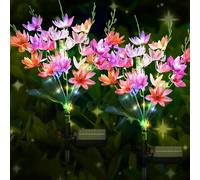 FWLWTWSS Solar Lights Outdoor Garden, 2 Pack Snow Lotus Solar Flowers Waterproof,10-12 Hours Working Time, Garden Ornaments Outdoor for Patio, Yard, Pathway (Pink)