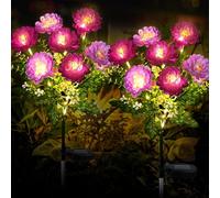 FWLWTWSS Solar Lights Outdoor Garden - 2 Pack Snow Lotus Solar Garden Lights, Garden Lights Solar Powered Waterproof with 7 Small Snow Lotus Flowers, Garden Ornaments Outdoor (Purple)
