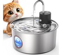 FWMB Wireless Cat Water Fountain Battery Operated - Stainless Steel Cat Dringking Fountain Cordless,Rechargeable Fountain with Sensor,Timer,Smart Water Fountain for Cats Indoor