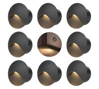 FWoche 3W Wall Recessed Lamp Stair Lights Warm White, Round Staircase Light, LED Step Night, Aluminium IP44 Wall Lighting Indoor/Outdoor, Garden Lighting Deck Balcony Black Shell, 8pcs