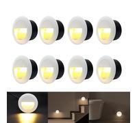 FWoche 8er 3W Round Stair Lights, Warm White Wall Light with Recessed Box, 230V Aluminium Waterproof Recessed Staircase Step, White, IP65