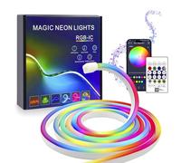 FWoche Led Neon Rope Lights 5M, RGB IC Light Strip with Bluetooth app and IR Remote Control LED Strip IP67 Waterproof USB, Music sync, Flexible Silicone Light Band, for Living Room, Bedroom, Wall