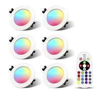 FWoche LED Recessed Ceiling Lights Spotlight 230V 7W, RGBW Round Ceiling Spots with IR Remote Control Warm White 3000k RGB Ceiling Spotlight Insmert Light Color Change Aluminum Ultra Flat (6-Pack)