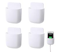 FWORUAIS 4 Pcs Remote Control Holder Wall Mounted, Wall-Mounted Remote Control Storage Box, Self-Adhesive Mounted Sundries Organizer Hanging Container Phone Charging Rack Holder for Storining (White)