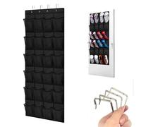FWORUAIS Hanging Shoe Storage, 24 Large Mesh Pockets with 4Pcs Hanger, Over the Door Black Shoe Storage Holder Organiser for Wardrobe Door Tidy, Space Saving Shoe Cabinets for Bedroom